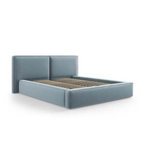 Svijetlo plavi baršunasti tapecirani bračni krevet s prostorom za odlaganje s podnicom 180x200 cm Arendal – Cosmopolitan Design