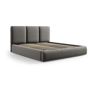 Sivi baršunasti tapecirani bračni krevet s prostorom za odlaganje s podnicom 140x200 cm Brody – Mazzini Beds