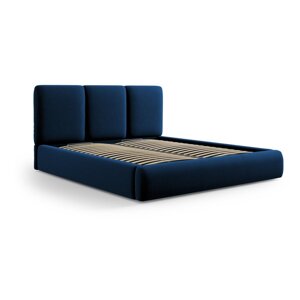 Tamno plavi baršunasti tapecirani bračni krevet s prostorom za odlaganje s podnicom 140x200 cm Brody – Mazzini Beds