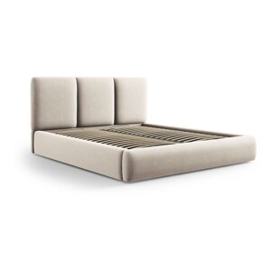 Krem baršunasti tapecirani bračni krevet s prostorom za odlaganje s podnicom 180x200 cm Brody – Mazzini Beds