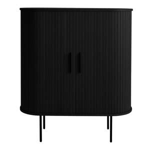 Crna vitrina za vino u dekoru hrasta s kliznim vratima 100x118x40 cm Nola – Unique Furniture