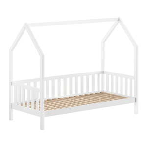 Bijeli dječji krevet od masivnog bora u obliku kućice s podnicom 90x200 cm Cabane – Vipack