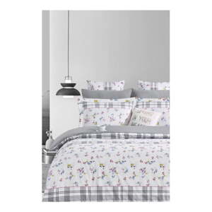 Bijela/siva posteljina za bračni krevet/za produženi krevet od renforce pamuka s uključenom plahtom/4-dijelna 200x220 cm – Mila Home