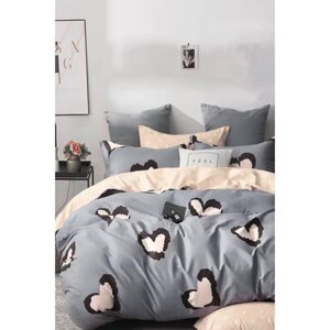 Siva/bež posteljina za bračni krevet/za produženi krevet od renforce pamuka s uključenom plahtom/4-dijelna 200x220 cm Double Heart – Mila Home