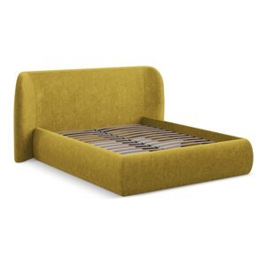 Senf žuti tapecirani bračni krevet s prostorom za odlaganje s podnicom 140x200 cm Hauke – Makamii