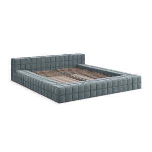 Svijetlo plavi tapecirani bračni krevet s podnicom 140x200 cm Akela – Makamii