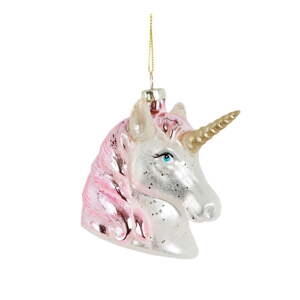 Stakleni ukas za božićno drvce 9 cm Pink Shimmer Unicorn – Sass & Belle