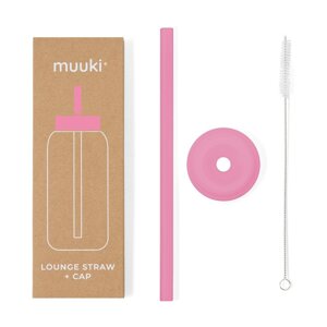 Silikonska slamka sa četkom za čišćenje/s poklopcem Flamingo Pink – Muuki