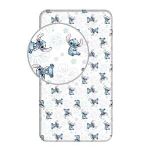 Bijela pamučna dječja plahta s gumom za krevet za jednu osobu 90x200 cm Lilo and Stitch "Ohana White"  – Jerry Fabrics