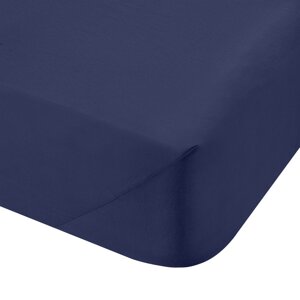 Tamno plava plahta s gumom od pamučnog perkala 185x200 cm Cotton Percale – Bianca