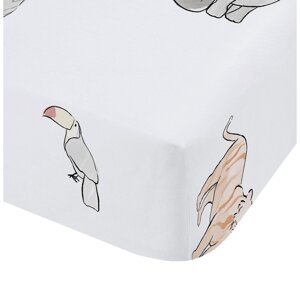 Bijela pamučna dječja plahta s gumom za dječji krevetić 70x140 cm Zoo Animals – Bianca