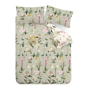 Svijetlo zelena pamučna posteljina za bračni krevet 200x200 cm Exotic Floral – RHS