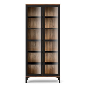 Crna/u prirodnoj boji vitrina u dekoru oraha 89x203x36 cm Roomers – Tvilum