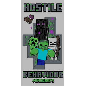 Sivi pamučan dječji ručnik 70x140 cm Minecraft Hostile Behaviour – Jerry Fabrics