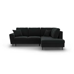 Crna baršunasti sklopiva/s prostorom za odlaganje kutna garnitura (s desnim kutom/u obliku slova L) Kyoto – Cosmopolitan Design