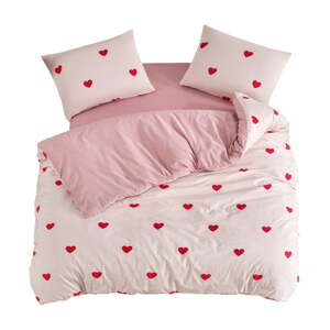 Ružičasta posteljina za krevet za jednu osobu/za produženi krevet s uključenom plahtom/3-dijelna 160x220 cm Red Heart – Mila Home