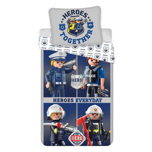 Plava/siva pamučna dječja posteljina za krevet za jednu osobu 140x200 cm Playmobil – Jerry Fabrics