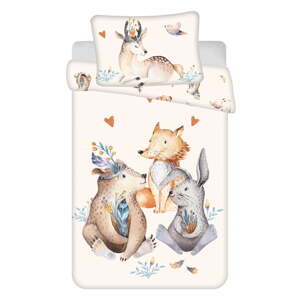 Bež pamučna dječja posteljina za dječji krevetić 100x135 cm Animals "Woodland" – Jerry Fabrics