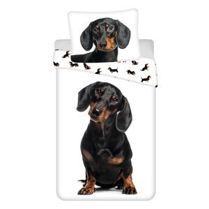 Crno-bijela pamučna dječja posteljina za krevet za jednu osobu 140x200 cm Dachshund – Jerry Fabrics