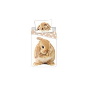 Bijela/smeđa pamučna dječja posteljina za krevet za jednu osobu 140x200 cm Bunny – Jerry Fabrics