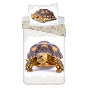 Bijela/smeđa pamučna dječja posteljina za krevet za jednu osobu 140x200 cm Tortoise – Jerry Fabrics
