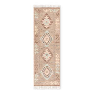 Svijetlo plava/bež obostrana/ručno rađena vunena staza 60x190 cm Kamal Dune – Nouristan