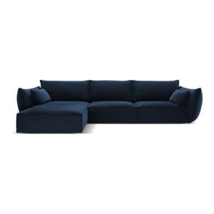 Tamno plava baršunasti kutna garnitura (s lijevim kutom/s ležaljkom) Vanda – Mazzini Sofas