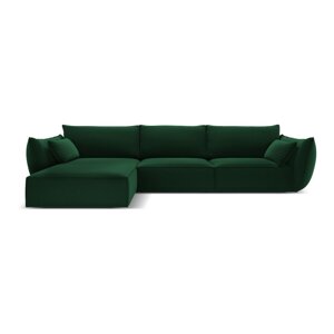 Tamno zelena baršunasti kutna garnitura (s lijevim kutom/s ležaljkom) Vanda – Mazzini Sofas