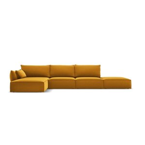 Senf žuta baršunasti kutna garnitura (s lijevim kutom/s ležaljkom) Vanda – Mazzini Sofas