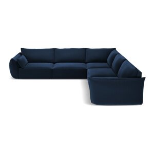 Tamno plava baršunasti kutna garnitura Vanda – Mazzini Sofas