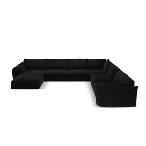 Crna baršunasti kutna garnitura (s desnim kutom/u obliku slova "U") Vanda – Mazzini Sofas