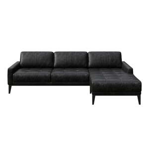 Crna kožna kutna garnitura MESONICA Musso Tufted, desni kut