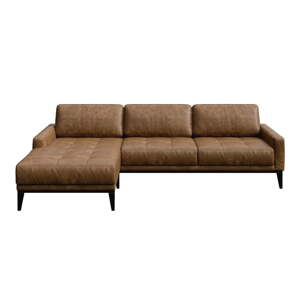 Konjak smeđa kožna kutna garnitura MESONICA Musso Tufted, lijevi kut