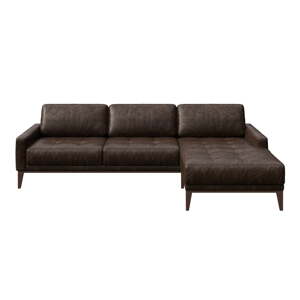 Tamnosmeđa kožna kutna garnitura MESONICA Musso Tufted, desni kut