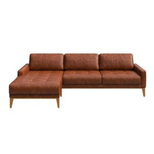 Crveno-smeđa kožna kutna garnitura MESONICA Musso Tufted, lijevi kut