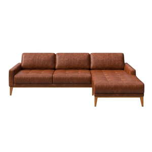 Crveno-smeđa kožna kutna garnitura MESONICA Musso Tufted, desni kut