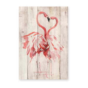 Zidna dekoracija od borovog Madre Selva Love Flamingo, 60 x 40 cm