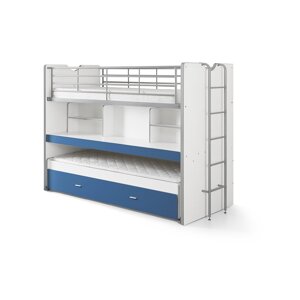 Bijeli/plavi dječji krevet na kat/s dodatnim ležajem s prostorom za odlaganje s podnicom 90x200 cm Bonny – Vipack