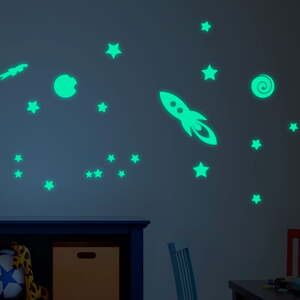 Set dječjih zidnih samoljepljivih svjetlećih naljepnica Ambiance Rockets Stars and Planets