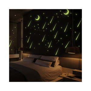 Zidne samoljepljive svjetleće naljepnice Ambiance Moon And Falling Stars