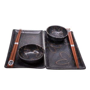 Crni set za posluživanje sushija za 2 osobe MIJ Flower, 100 ml