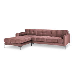 Ružičasta baršunasta kutna garnitura Cosmopolitan Design Bali, lijevi kut