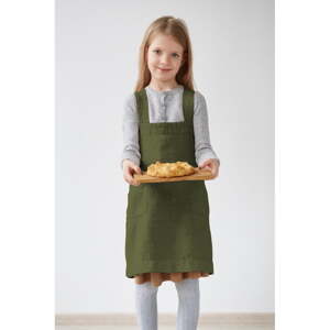 Dječja tamnozelena lanena pregača Linen Tales Pinafore, 60 x 34 cm