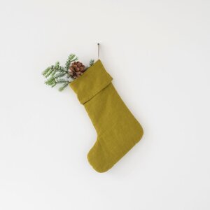 Tekstilna božićna čarapa Moss Green – Linen Tales
