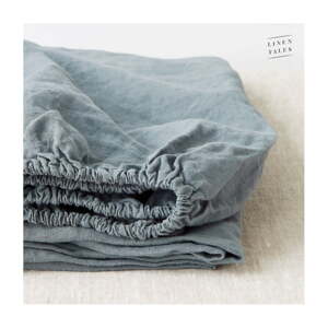 Plava/siva lanena plahta s gumom 160x200 cm Blue Fog – Linen Tales