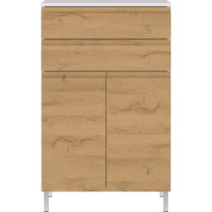 Bijeli niski kupaonski ormarić u dekoru hrasta 60x97 cm Torrance - Germania