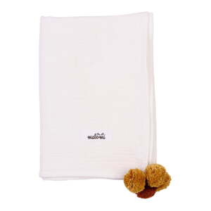 Deka za bebe od bijelog muslina 100x140 cm Pompon - Malomi Kids