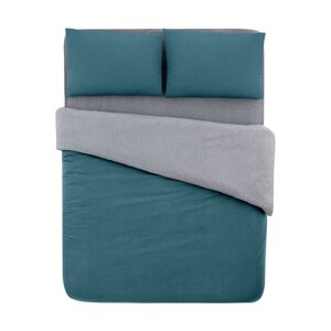 Pamučna posteljina za bračni krevet/s produženom plahtom  petrolej boje/siva 200x220 cm - Mila Home