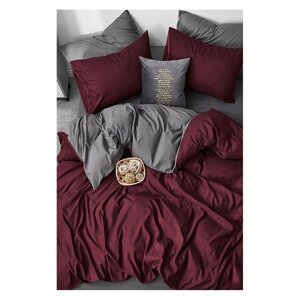 Bordo siva pamučna posteljina za bračni krevet/s produženom plahtom  200x220 cm - Mila Home