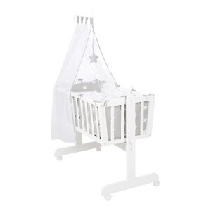 Bijela kolijevka na kotačićima/s baldihanom 40x90 cm Little stars – Roba
